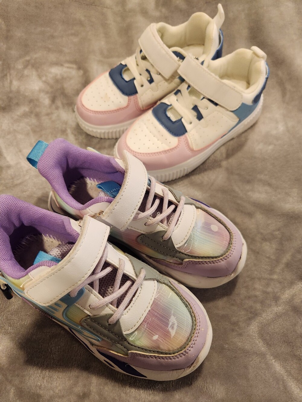 Kids Multicolor Velcro Sneakers - Pastel Purple & Pink, Size 12C